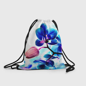 Рюкзак-мешок 3D с принтом Орхидея в Санкт-Петербурге, 100% полиэстер | плотность ткани — 200 г/м2, размер — 35 х 45 см; лямки — толстые шнурки, застежка на шнуровке, без карманов и подкладки | лютики | синий | цветы