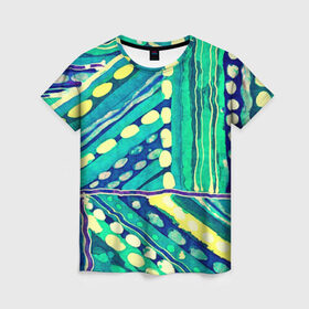 Женская футболка 3D с принтом Этника рисунок в Санкт-Петербурге, 100% полиэфир ( синтетическое хлопкоподобное полотно) | прямой крой, круглый вырез горловины, длина до линии бедер | Тематика изображения на принте: зеленый | орнамент | этно