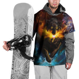 Накидка на куртку 3D с принтом Космоволк в Санкт-Петербурге, 100% полиэстер |  | волк | вселенная | галактика | звёзды | космос | оскал | пламя | созвездие