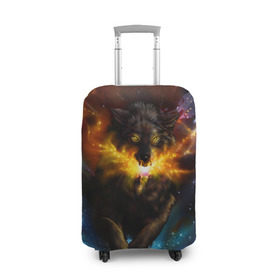 Чехол для чемодана 3D с принтом Космоволк в Санкт-Петербурге, 86% полиэфир, 14% спандекс | двустороннее нанесение принта, прорези для ручек и колес | волк | вселенная | галактика | звёзды | космос | оскал | пламя | созвездие