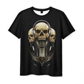 Мужская футболка 3D с принтом DJ череп в Санкт-Петербурге, 100% полиэфир | прямой крой, круглый вырез горловины, длина до линии бедер | dj | music | диджей | клуб | музыка | наушники | череп