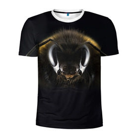 Мужская футболка 3D спортивная с принтом Пчела в Санкт-Петербурге, 100% полиэстер с улучшенными характеристиками | приталенный силуэт, круглая горловина, широкие плечи, сужается к линии бедра | Тематика изображения на принте: глаза | насекомое | оса | пчела