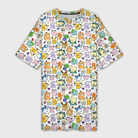 Платье-футболка 3D с принтом Pokemon Doodle Big в Санкт-Петербурге,  |  | pokemon go | бульбозавр | пикачу | покебол | покемон | покемоны | псидак | слоупок | снорлакс | чермандер