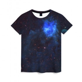 Женская футболка 3D с принтом Холодная туманность в Санкт-Петербурге, 100% полиэфир ( синтетическое хлопкоподобное полотно) | прямой крой, круглый вырез горловины, длина до линии бедер | вселенная | галактика | звёзды | космическое пространство | космос | созвездие