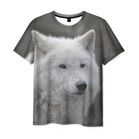 Мужская футболка 3D с принтом Белый волк в Санкт-Петербурге, 100% полиэфир | прямой крой, круглый вырез горловины, длина до линии бедер | 
