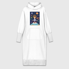 Платье удлиненное хлопок с принтом Йога и гармония в Санкт-Петербурге,  |  | девушка | единение | звезды | йога | космос | медитация | планета