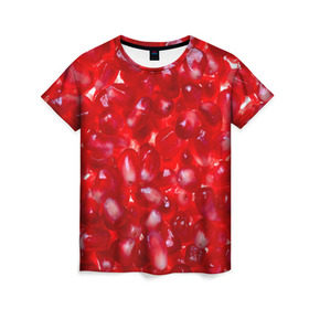 Женская футболка 3D с принтом Зерна граната в Санкт-Петербурге, 100% полиэфир ( синтетическое хлопкоподобное полотно) | прямой крой, круглый вырез горловины, длина до линии бедер | гранат | еда | зерна | красный | сладкое | фрукты