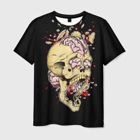 Мужская футболка 3D с принтом Взрыв мозга в Санкт-Петербурге, 100% полиэфир | прямой крой, круглый вырез горловины, длина до линии бедер | Тематика изображения на принте: взрыв | дьявол | мозг | монстр | прикольные картинки | череп