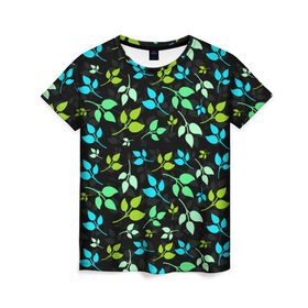 Женская футболка 3D с принтом цветочный принт в Санкт-Петербурге, 100% полиэфир ( синтетическое хлопкоподобное полотно) | прямой крой, круглый вырез горловины, длина до линии бедер | акварель | графика | зелень | лес | лето | листья | принт | рисунок | цветок