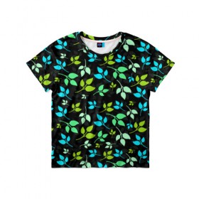 Детская футболка 3D с принтом цветочный принт в Санкт-Петербурге, 100% гипоаллергенный полиэфир | прямой крой, круглый вырез горловины, длина до линии бедер, чуть спущенное плечо, ткань немного тянется | акварель | графика | зелень | лес | лето | листья | принт | рисунок | цветок