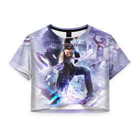 Женская футболка 3D укороченная с принтом Saints Row в Санкт-Петербурге, 100% полиэстер | круглая горловина, длина футболки до линии талии, рукава с отворотами | gta | saints row | святые