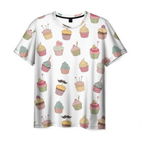 Мужская футболка 3D с принтом Капкейки в Санкт-Петербурге, 100% полиэфир | прямой крой, круглый вырез горловины, длина до линии бедер | вкусный | капкейк | капкэйк | кекс | маффин | пирожное