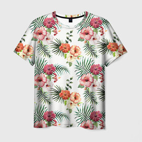 Мужская футболка 3D с принтом Цветы и бабочки 1 в Санкт-Петербурге, 100% полиэфир | прямой крой, круглый вырез горловины, длина до линии бедер | нежный | паттерн | цветочный