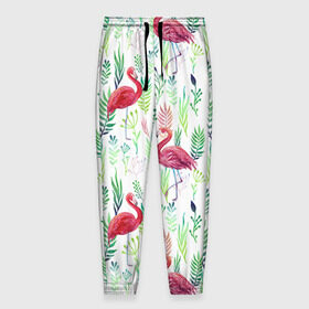 Мужские брюки 3D с принтом Цветы и бабочки 2 в Санкт-Петербурге, 100% полиэстер | манжеты по низу, эластичный пояс регулируется шнурком, по бокам два кармана без застежек, внутренняя часть кармана из мелкой сетки | растения | фламинго