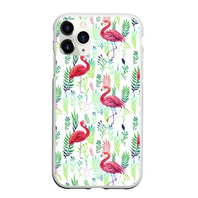 Чехол для iPhone 11 Pro матовый с принтом Цветы и фламинго 2 в Санкт-Петербурге, Силикон |  | растения | фламинго