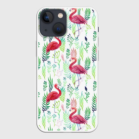 Чехол для iPhone 13 mini с принтом Цветы и фламинго 2 в Санкт-Петербурге,  |  | растения | фламинго