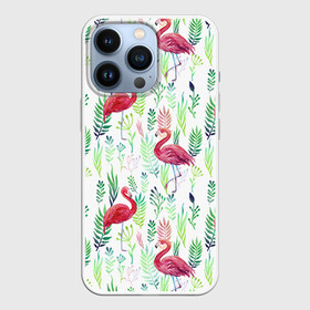 Чехол для iPhone 13 Pro с принтом Цветы и фламинго 2 в Санкт-Петербурге,  |  | растения | фламинго