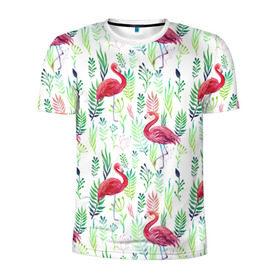 Мужская футболка 3D спортивная с принтом Цветы и бабочки 2 в Санкт-Петербурге, 100% полиэстер с улучшенными характеристиками | приталенный силуэт, круглая горловина, широкие плечи, сужается к линии бедра | растения | фламинго
