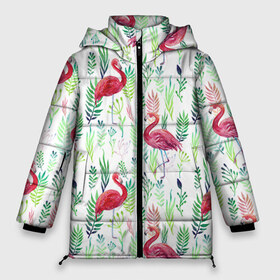 Женская зимняя куртка 3D с принтом Цветы и фламинго 2 в Санкт-Петербурге, верх — 100% полиэстер; подкладка — 100% полиэстер; утеплитель — 100% полиэстер | длина ниже бедра, силуэт Оверсайз. Есть воротник-стойка, отстегивающийся капюшон и ветрозащитная планка. 

Боковые карманы с листочкой на кнопках и внутренний карман на молнии | растения | фламинго