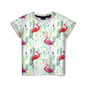 Детская футболка 3D с принтом Цветы и бабочки 2 в Санкт-Петербурге, 100% гипоаллергенный полиэфир | прямой крой, круглый вырез горловины, длина до линии бедер, чуть спущенное плечо, ткань немного тянется | растения | фламинго