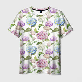 Мужская футболка 3D с принтом Цветы и бабочки 4 в Санкт-Петербурге, 100% полиэфир | прямой крой, круглый вырез горловины, длина до линии бедер | Тематика изображения на принте: акварель | нежный | паттерн | цветочек | цветочный