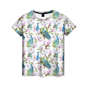Женская футболка 3D с принтом Цветы и бабочки 6 в Санкт-Петербурге, 100% полиэфир ( синтетическое хлопкоподобное полотно) | прямой крой, круглый вырез горловины, длина до линии бедер | акварель | нежный | паттерн | цветочек | цветочный