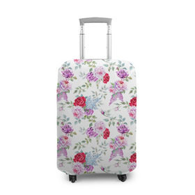 Чехол для чемодана 3D с принтом Цветы и бабочки 8 в Санкт-Петербурге, 86% полиэфир, 14% спандекс | двустороннее нанесение принта, прорези для ручек и колес | акварель | бабочка | нежный | рисунок | роза | сирень | цветочек | цветочный | цветы