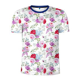 Мужская футболка 3D спортивная с принтом Цветы и бабочки 8 в Санкт-Петербурге, 100% полиэстер с улучшенными характеристиками | приталенный силуэт, круглая горловина, широкие плечи, сужается к линии бедра | акварель | бабочка | нежный | рисунок | роза | сирень | цветочек | цветочный | цветы