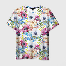 Мужская футболка 3D с принтом Цветы и бабочки 10 в Санкт-Петербурге, 100% полиэфир | прямой крой, круглый вырез горловины, длина до линии бедер | маки | паттерн