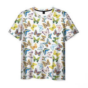 Мужская футболка 3D с принтом Цветы и бабочки 11 в Санкт-Петербурге, 100% полиэфир | прямой крой, круглый вырез горловины, длина до линии бедер | акварель | бабочка | нежный | рисунок | роза | сирень | цветочек | цветочный | цветы