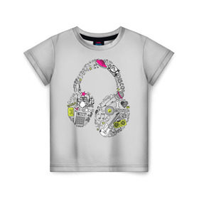 Детская футболка 3D с принтом Музыка в Санкт-Петербурге, 100% гипоаллергенный полиэфир | прямой крой, круглый вырез горловины, длина до линии бедер, чуть спущенное плечо, ткань немного тянется | музыка | надписи | наушники | о.м.с.к.
