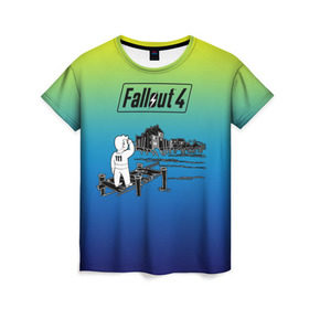 Женская футболка 3D с принтом Волт-бой Fallout 4 в Санкт-Петербурге, 100% полиэфир ( синтетическое хлопкоподобное полотно) | прямой крой, круглый вырез горловины, длина до линии бедер | fallout 4 | vault boy | волт бой | фаллаут