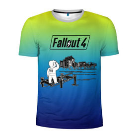 Мужская футболка 3D спортивная с принтом Волт-бой Fallout 4 в Санкт-Петербурге, 100% полиэстер с улучшенными характеристиками | приталенный силуэт, круглая горловина, широкие плечи, сужается к линии бедра | Тематика изображения на принте: fallout 4 | vault boy | волт бой | фаллаут