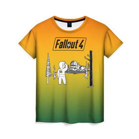 Женская футболка 3D с принтом Волт-бой 111 Fallout 4 в Санкт-Петербурге, 100% полиэфир ( синтетическое хлопкоподобное полотно) | прямой крой, круглый вырез горловины, длина до линии бедер | fallout 4 | vault boy | волт бой | фаллаут
