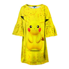 Детское платье 3D с принтом Pikachu в Санкт-Петербурге, 100% полиэстер | прямой силуэт, чуть расширенный к низу. Круглая горловина, на рукавах — воланы | pikachu | pokeboll | pokemon | пикачу | покеболл | покемон