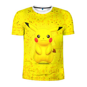 Мужская футболка 3D спортивная с принтом Pikachu в Санкт-Петербурге, 100% полиэстер с улучшенными характеристиками | приталенный силуэт, круглая горловина, широкие плечи, сужается к линии бедра | pikachu | pokeboll | pokemon | пикачу | покеболл | покемон