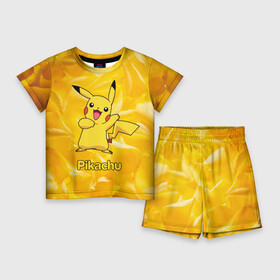 Детский костюм с шортами 3D с принтом Пикачу на золотом фоне в Санкт-Петербурге,  |  | pikachu | pokeboll | pokemon | пикачу | покеболл | покемон