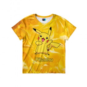 Детская футболка 3D с принтом Pikachu в Санкт-Петербурге, 100% гипоаллергенный полиэфир | прямой крой, круглый вырез горловины, длина до линии бедер, чуть спущенное плечо, ткань немного тянется | Тематика изображения на принте: pikachu | pokeboll | pokemon | пикачу | покеболл | покемон