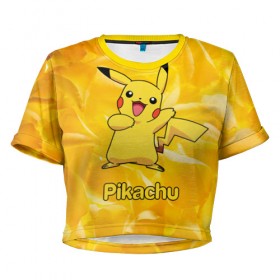 Женская футболка 3D укороченная с принтом Pikachu в Санкт-Петербурге, 100% полиэстер | круглая горловина, длина футболки до линии талии, рукава с отворотами | pikachu | pokeboll | pokemon | пикачу | покеболл | покемон