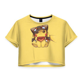Женская футболка 3D укороченная с принтом Pikachu в Санкт-Петербурге, 100% полиэстер | круглая горловина, длина футболки до линии талии, рукава с отворотами | pikachu | pokeball | pokemon | пикачу | покеболл | покемон