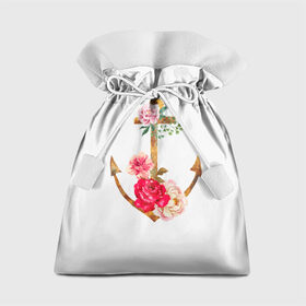 Подарочный 3D мешок с принтом Якорь с цветами в Санкт-Петербурге, 100% полиэстер | Размер: 29*39 см | акварель | бабочка | нежный | рисунок | роза | сирень | цветочек | цветочный | цветы