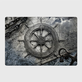 Магнитный плакат 3Х2 с принтом Штурвал в Санкт-Петербурге, Полимерный материал с магнитным слоем | 6 деталей размером 9*9 см | вмф | карта | корабль | море | новая | океан | серая | штурвал