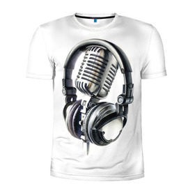 Мужская футболка 3D спортивная с принтом Диджей в Санкт-Петербурге, 100% полиэстер с улучшенными характеристиками | приталенный силуэт, круглая горловина, широкие плечи, сужается к линии бедра | dj | klub | music | диджей | клуб | микрофон | музыка | наушники