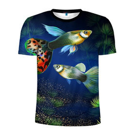 Мужская футболка 3D спортивная с принтом Аквариумные рыбки в Санкт-Петербурге, 100% полиэстер с улучшенными характеристиками | приталенный силуэт, круглая горловина, широкие плечи, сужается к линии бедра | аквариум | вода | водоросли | природа | рыба | рыбка | туризм