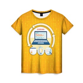 Женская футболка 3D с принтом Программирование 3 в Санкт-Петербурге, 100% полиэфир ( синтетическое хлопкоподобное полотно) | прямой крой, круглый вырез горловины, длина до линии бедер | день программиста | код | подарок | праздник | программист
