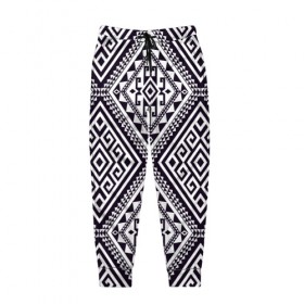 Мужские брюки 3D с принтом Тартан в Санкт-Петербурге, 100% полиэстер | манжеты по низу, эластичный пояс регулируется шнурком, по бокам два кармана без застежек, внутренняя часть кармана из мелкой сетки | орнамент | черно белый | этно