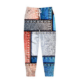 Мужские брюки 3D с принтом Джинсовый стиль в Санкт-Петербурге, 100% полиэстер | манжеты по низу, эластичный пояс регулируется шнурком, по бокам два кармана без застежек, внутренняя часть кармана из мелкой сетки | заплатки | разноцветный | текстура | ткань