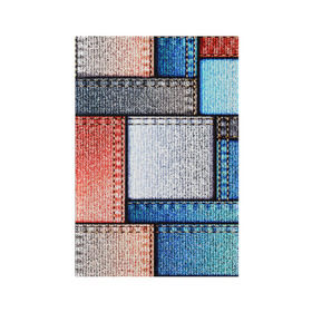 Обложка для паспорта матовая кожа с принтом Джинсовый стиль в Санкт-Петербурге, натуральная матовая кожа | размер 19,3 х 13,7 см; прозрачные пластиковые крепления | заплатки | разноцветный | текстура | ткань