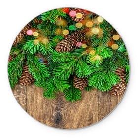 Коврик круглый с принтом Елка в Санкт-Петербурге, резина и полиэстер | круглая форма, изображение наносится на всю лицевую часть | дерево | елка | зеленый | зима | новый год | шишки