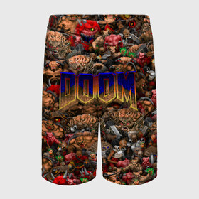 Детские спортивные шорты 3D с принтом Doom Все монстры (pixel art) в Санкт-Петербурге,  100% полиэстер
 | пояс оформлен широкой мягкой резинкой, ткань тянется
 | Тематика изображения на принте: 